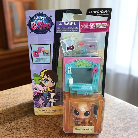 Hasbro Littlest Pet Shop #3877 Meow Meow Milkone Kitten Cat Mini Style Set LPS - Picture 1 of 6